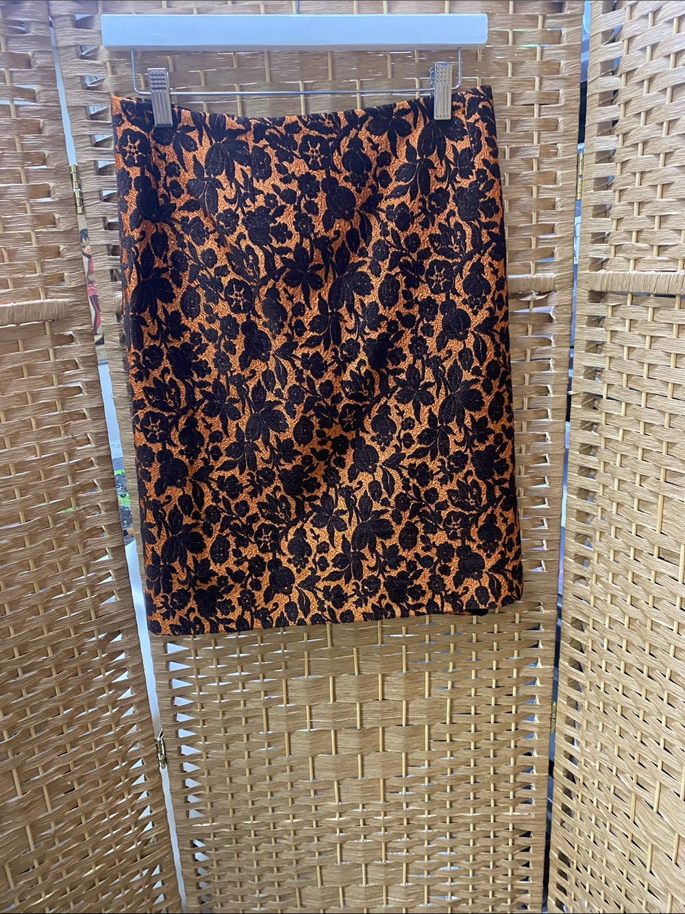 Carolina Herrera Black Floral Jacquard Pencil Skirt in Rust